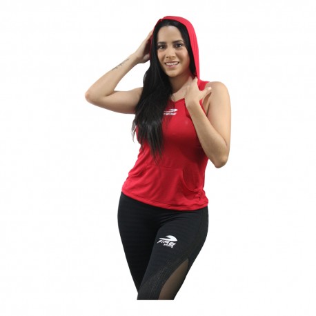 BLUSA O PLAYERA DEPORTIVA CON GORRO FIRE SPORTS FEMENIL ROJO